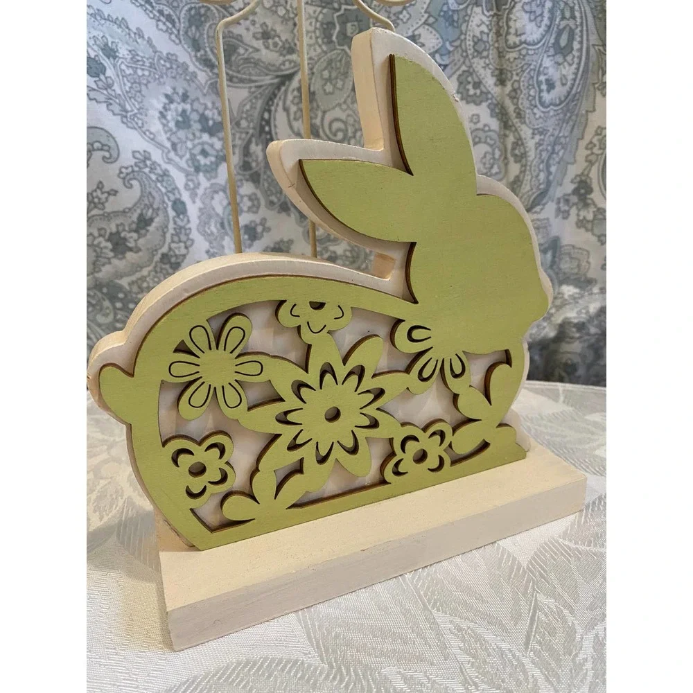 Green Laser Cut Bunny-Shaped‎ Wooden Wire Photo Holder